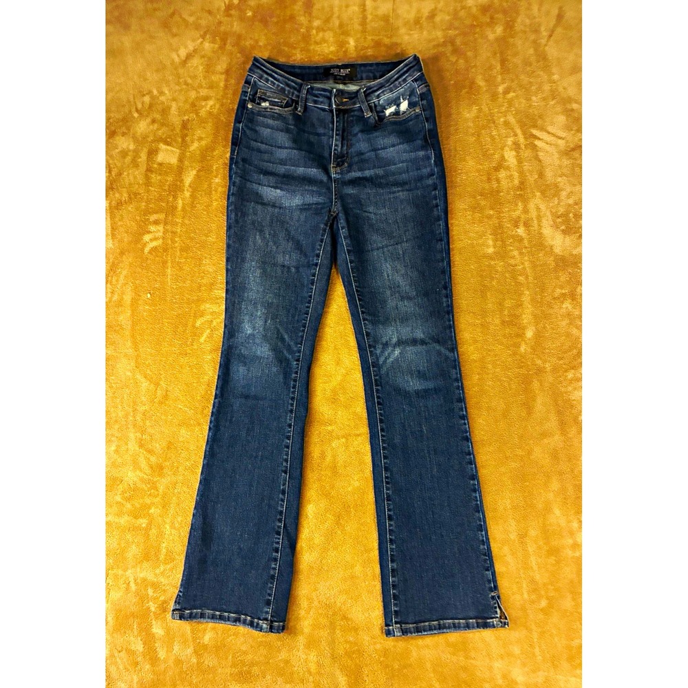 Judy Blue Womens Jeans 5/27 Dark Blue Slim Bootcut High Rise Slit Hem Stretchy